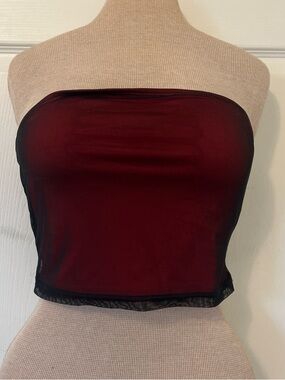 Burgundy Mesh Strapless Tube Top